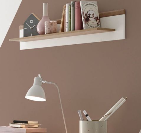 Wandboard Helge in wei� und Eiche Riviera Wandregal skandinavisch 107 x 20 cm