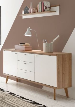 Wandboard Helge in wei� und Eiche Riviera Wandregal skandinavisch 107 x 20 cm