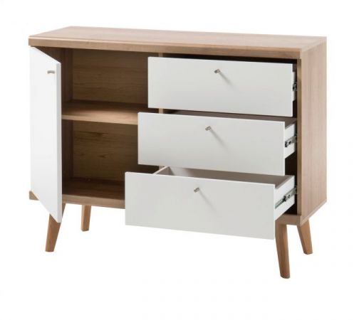 Sideboard Helge in wei� und Eiche Riviera Kommode skandinavisch 107 x 83 cm