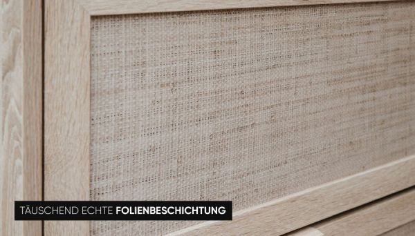 Kommode Niran in Sonoma Eiche mit Bast - Dekor skandinavisch 102 x 87 cm