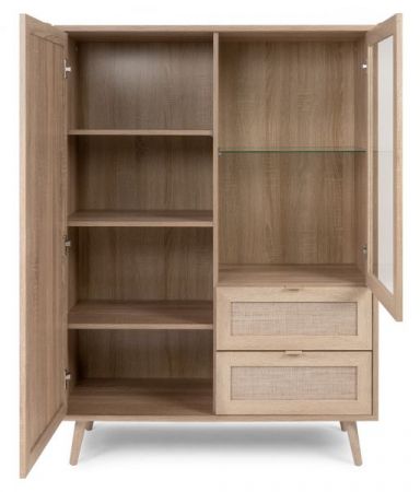 Highboard Niran in Sonoma Eiche mit Bast - Dekor Kommode skandinavisch 102 x 139 cm