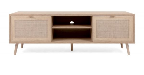 TV-Lowboard Niran in Sonoma Eiche mit Bast - Dekor TV-Unterteil skandinavisch 150 x 52 cm
