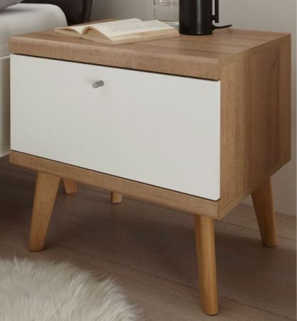 Nachttisch Helge in wei� und Eiche Riviera Nachtkommode skandinavisch 54 x 50 cm