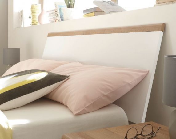 Bett Helge in wei� und Eiche Riviera Einzelbett skandinavisch Liegefl�che 140 x 200 cm