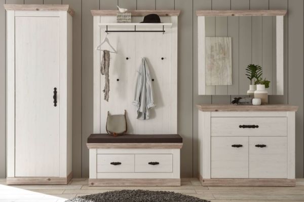 Garderobenschrank Rovola in Pinie wei� / Oslo Pinie Landhaus Garderobe oder gro�er Schuhschrank 73 x 201 cm