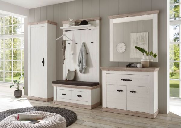 Garderobenschrank Rovola in Pinie wei� / Oslo Pinie Landhaus Garderobe oder gro�er Schuhschrank 73 x 201 cm