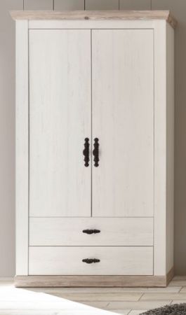 Garderobenschrank Rovola in Pinie wei� / Oslo Pinie Landhaus Garderobe oder gro�er Schuhschrank 107 x 201 cm
