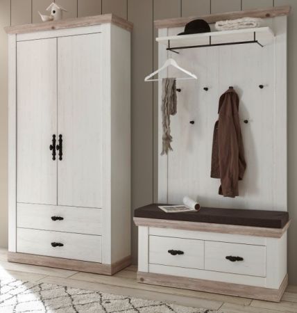 Garderobenschrank Rovola in Pinie wei� / Oslo Pinie Landhaus Garderobe oder gro�er Schuhschrank 107 x 201 cm