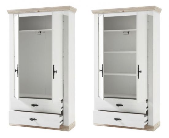 Garderobenschrank Rovola in Pinie wei� / Oslo Pinie Landhaus Garderobe oder gro�er Schuhschrank 107 x 201 cm