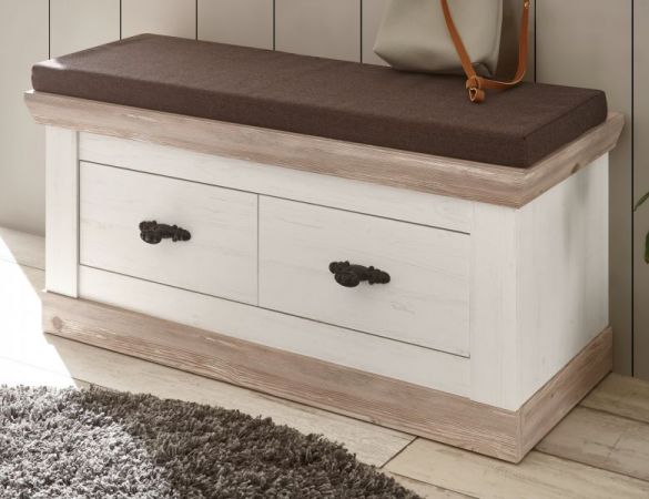 Garderobe Sitzbank Rovola in Pinie wei� / Oslo Pinie Landhaus Garderobenbank 107 x 48 cm