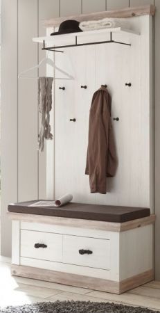 Garderobe Sitzbank Rovola in Pinie wei� / Oslo Pinie Landhaus Garderobenbank 107 x 48 cm