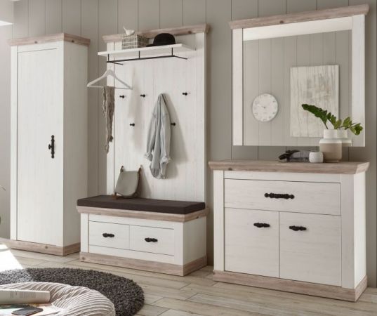 Garderobenspiegel Rovola in Pinie wei� / Oslo Pinie Landhaus Spiegel 107 x 110 cm