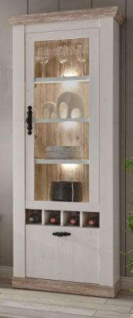 Vitrine Rovola in Pinie wei� / Oslo Pinie Landhaus Vitrinenschrank mit Weinregal 71 x 201 cm