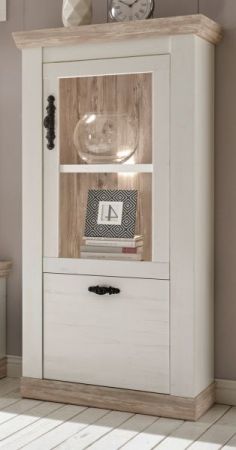 Vitrine Rovola in Pinie wei� / Oslo Pinie Landhaus Vitrinenschrank 71 x 146 cm