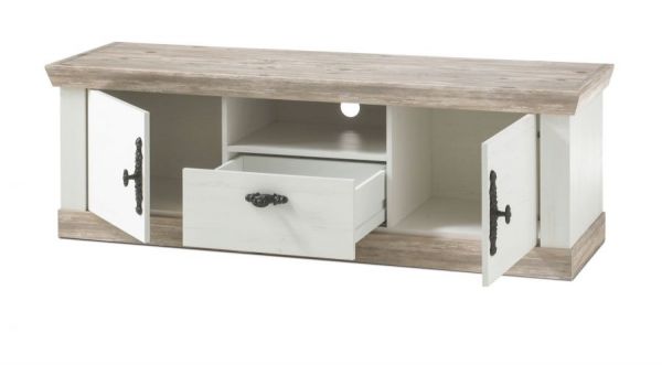 TV-Lowboard Rovola in Pinie wei� / Oslo Pinie Landhaus TV-Unterteil 156 x 51 cm