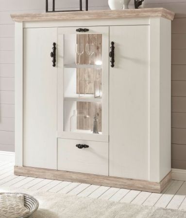 Highboard Rovola in Pinie wei� / Oslo Pinie Landhaus Kommode 140 x 146 cm Anrichte