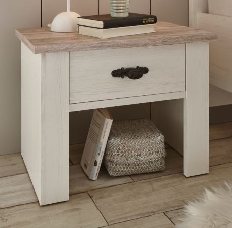 Nachttisch Rovola in Pinie wei� / Oslo Pinie Landhaus Nachtkommode 58 x 45 cm