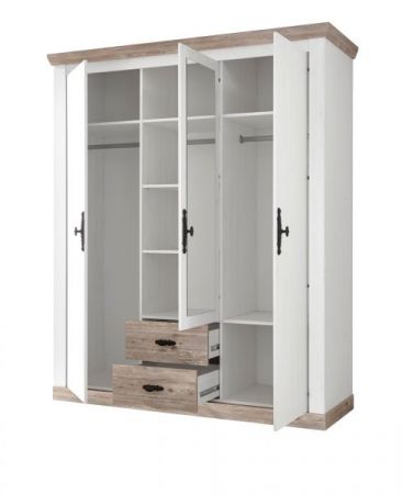Schlafzimmer komplett Rovola in Pinie wei� / Oslo Pinie Landhaus Komplettzimmer mit Bett, Kleiderschrank und Nachttisch