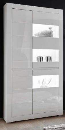 Vitrine Nobile in wei� Hochglanz und Stone Design grau Vitrinenschrank 100 x 198 cm