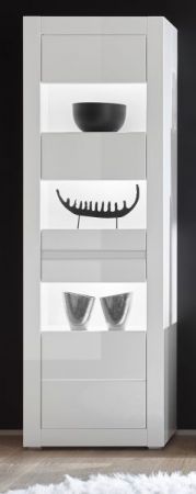 Vitrine Nobile in wei� Hochglanz und Stone Design grau Vitrinenschrank 66 x 198 cm