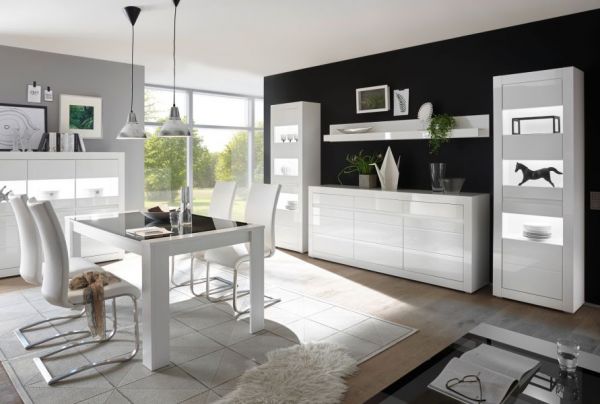Vitrine Nobile in wei� Hochglanz und Stone Design grau Vitrinenschrank 66 x 198 cm