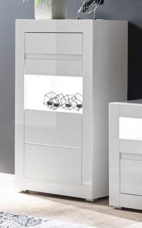 Vitrine Nobile in wei� Hochglanz und Stone Design grau Vitrinenschrank 66 x 112 cm Kommode