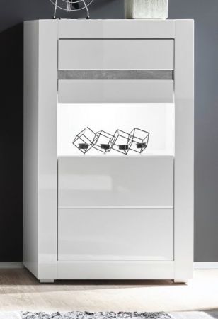 Vitrine Nobile in wei� Hochglanz und Stone Design grau Vitrinenschrank 66 x 112 cm Kommode