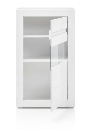 Vitrine Nobile in wei� Hochglanz und Stone Design grau Vitrinenschrank 66 x 112 cm Kommode