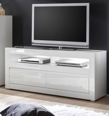 TV-Lowboard Nobile in Hochglanz Wei� mit Wei� oder Stone Design, Komforth�he und Soft-Close 150 x 63 cm