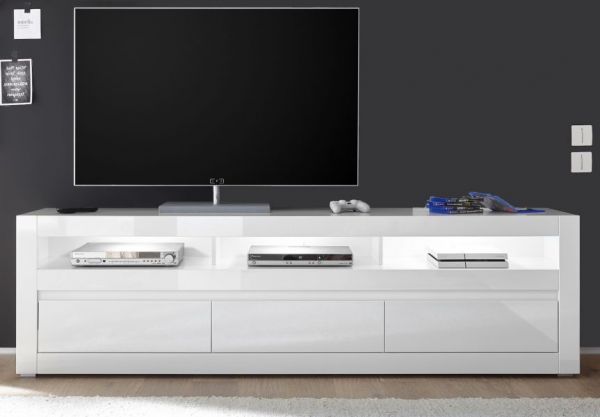 TV-Lowboard Nobile in Hochglanz wei� und Stone Design grau TV-Unterteil in Komforth�he 217 x 63 cm