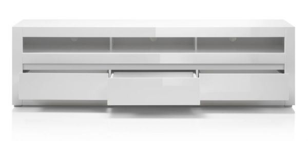 TV-Lowboard Nobile in Hochglanz wei� und Stone Design grau TV-Unterteil in Komforth�he 217 x 63 cm