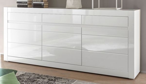 Sideboard Nobile in wei� Hochglanz und Stone Design grau Kommode 217 x 90 cm