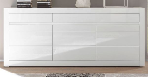 Sideboard Nobile in wei� Hochglanz und Stone Design grau Kommode 217 x 90 cm