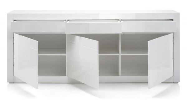 Sideboard Nobile in wei� Hochglanz und Stone Design grau Kommode 217 x 90 cm