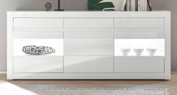 Sideboard Nobile in wei� Hochglanz und Stone Design grau Kommode 217 x 90 cm