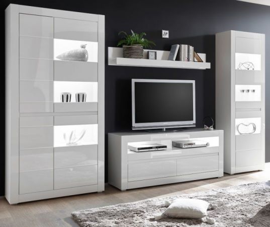 Wohnwand Nobile in Hochglanz wei� und Stone Design grau Anbauwand 4-teilig 336 x 198 cm