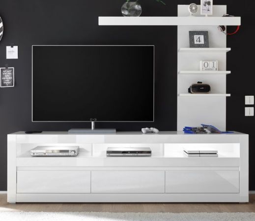Wohnwand 2-tlg. Nobile in Hochglanz wei� und Stone Design grau TV-Lowboard und Wandregal 217 x 163 cm
