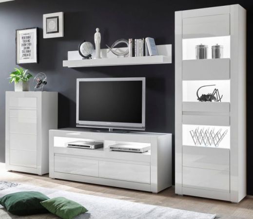 Wohnwand Nobile in Hochglanz wei� und Stone Design grau Anbauwand 4-teilig 302 x 198 cm