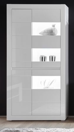 Wohnwand Nobile in Hochglanz wei� und Stone Design grau Anbauwand 4-teilig 370 x 198 cm
