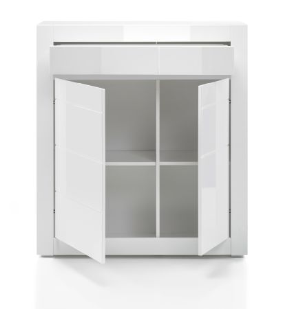 Wohnwand Nobile in Hochglanz wei� und Stone Design grau Anbauwand 4-teilig 370 x 198 cm
