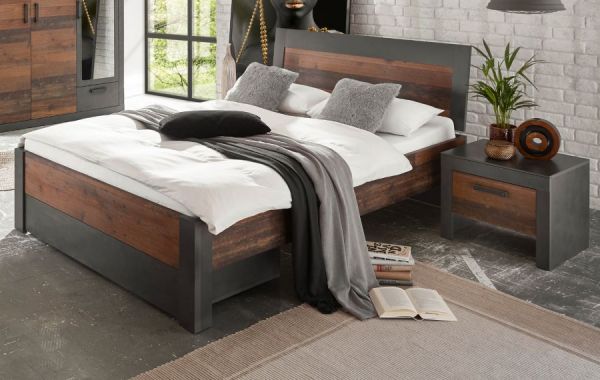 Bett Ward in Old Used Wood Shabby Design mit Matera grau Einzelbett Liegefl�che 140 x 200 cm