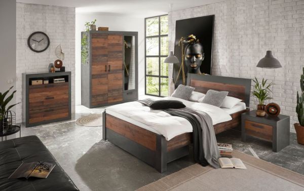 Bett Ward in Old Used Wood Shabby Design mit Matera grau Einzelbett Liegefl�che 140 x 200 cm