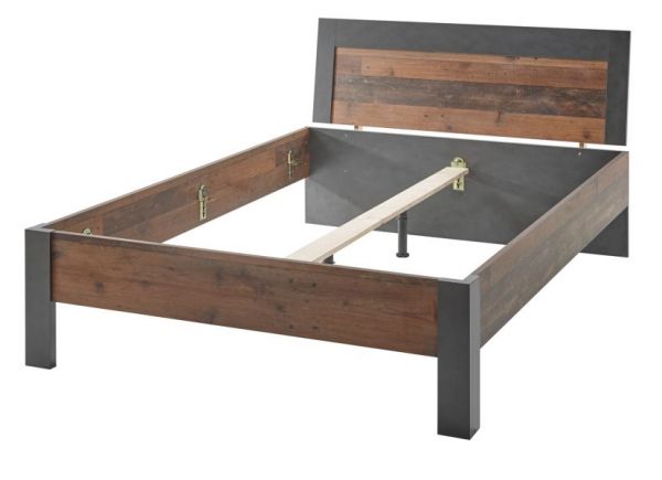Bett Ward in Old Used Wood Shabby Design mit Matera grau Einzelbett Liegefl�che 140 x 200 cm