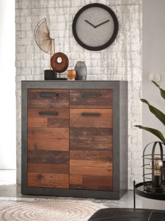 Kommode Ward in Old Used Wood Shabby Design mit Matera grau 92 x 104 cm