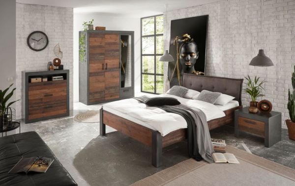 Bettanlage Ward in Used Wood Shabby und Matera grau Liegefl�che 140 x 200 cm Schlafzimmer Set 2-teilig