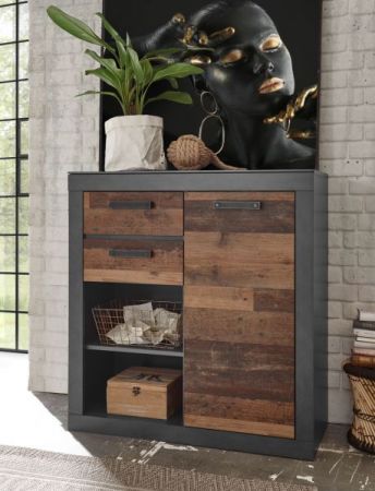 Kommode Ward in Old Used Wood Shabby Design mit Matera grau Anrichte 92 x 104 cm