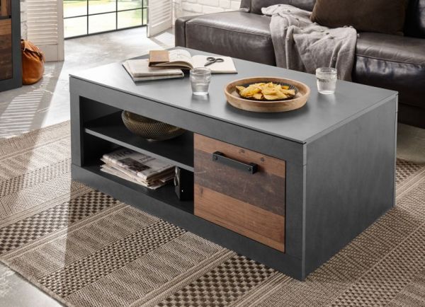 Couchtisch Ward in Old Used Wood Shabby Design mit Matera grau Beistelltisch 110 x 63 cm