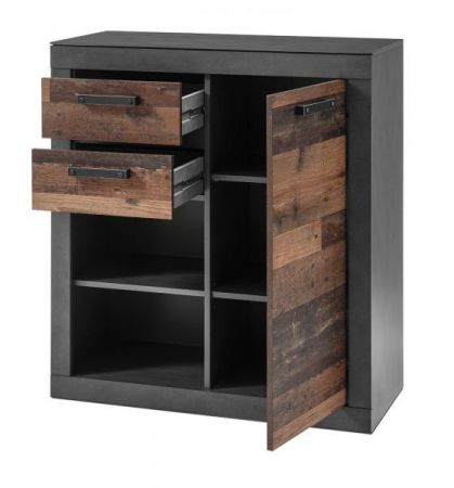 Wohnwand Ward in Old Used Wood Shabby Design mit Matera grau Schrankwand 3-teilig 255 cm