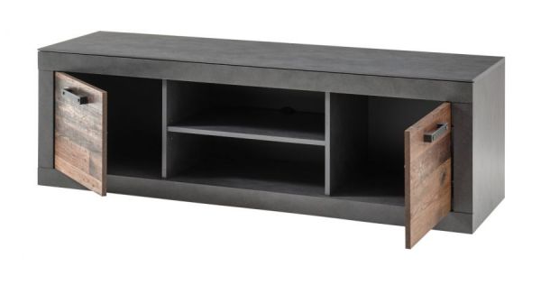 Wohnwand Ward in Old Used Wood Shabby Design mit Matera grau Schrankwand 3-teilig 255 cm