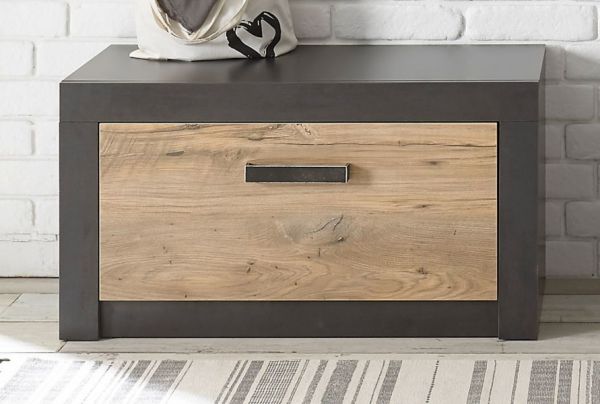 Garderobe Sitzbank Beveren in Kastanie und Fresco grau Garderobenbank und Schuhschrank 80 x 43 cm